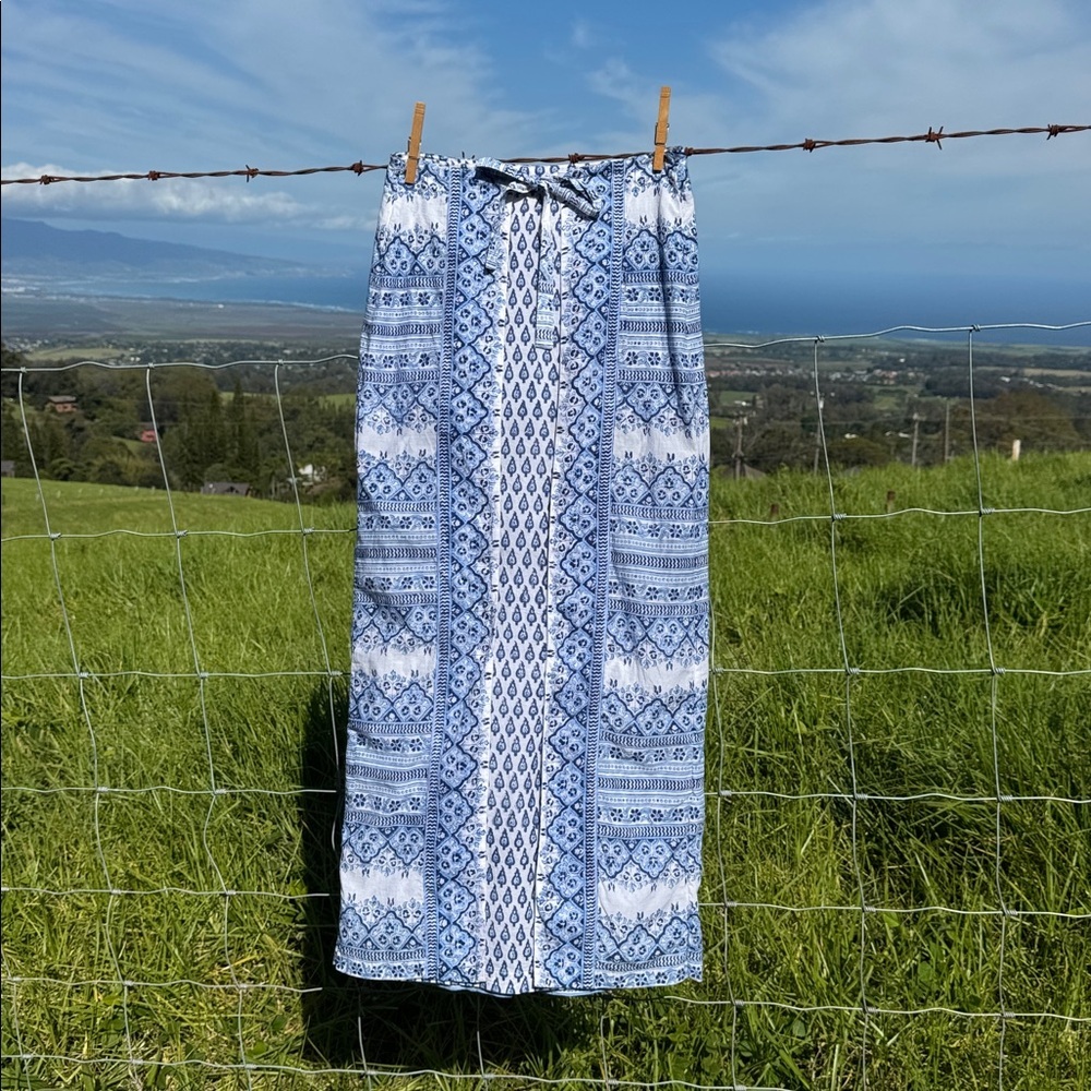 Anokhi Blue White Boho Beach Indie Cotton Maxi Skirt small